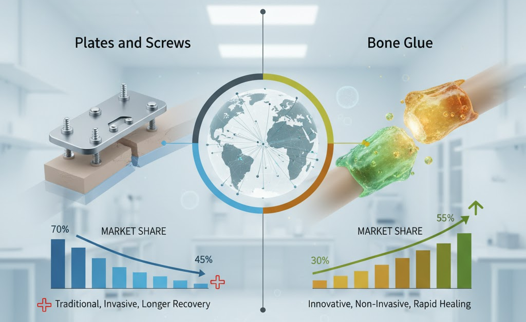 Goodbye to Screws and Plates: Scientists Unveil 3-Minute ‘Bone Glue’ That Heals Fractures Naturally 3 Plates and Screws vs. Bone Glue Projections