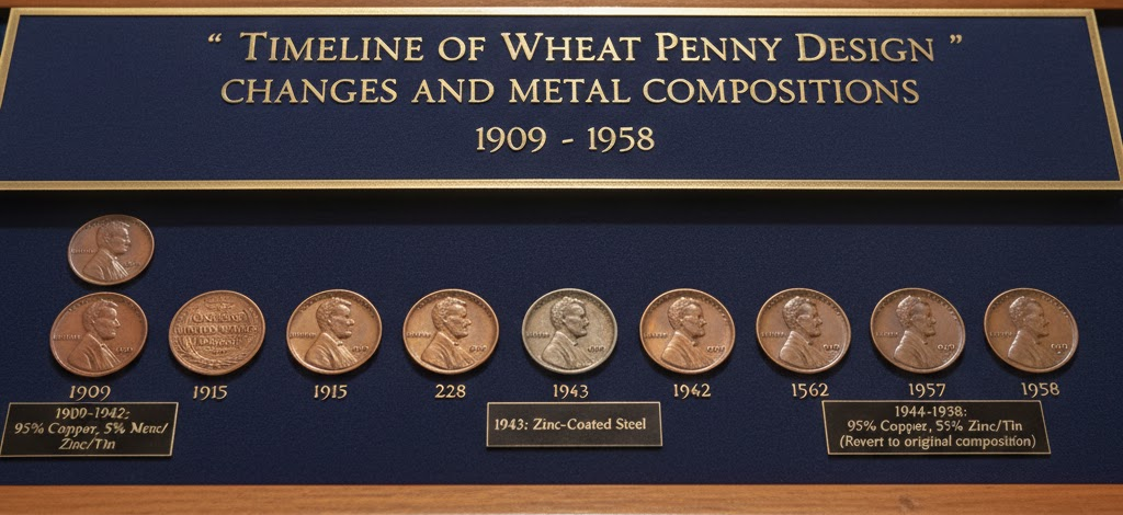 The Value of Wheat Pennies in the Past 10 Years – A Collector’s Dream Guide 2 Timeline of Wheat Penny design changes and metal compositions from 1909 to 1958